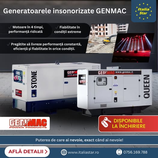 Generatoarele insonorizate GENMAC, disponibile pentru închiriere