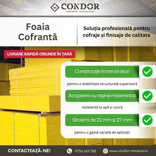 Foaia Cofrantă Condor – Soluția profesională pentru cofraje durabi...