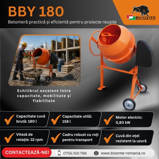 BBY 180 – Betoniera practică și eficientă pentru lucrările de zi ...