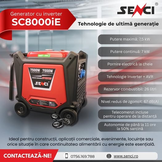 Generator cu inverter SC8000iE – Putere stabilă, funcționare silent...
