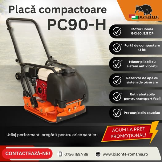 Placă compactoare Bisonte PC90-H – ACUM LA PREȚ PROMOȚIONAL!