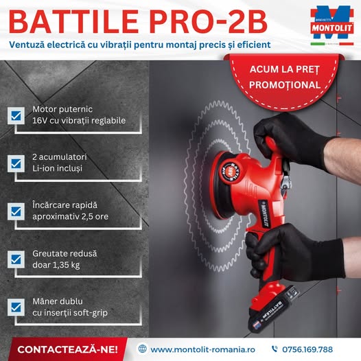 BATTILE PRO-2B – Ventuza electrică cu vibraÈ›ii pentru montaj precis...