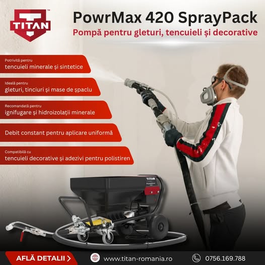 Titan PowrMax 420 SprayPack – pompă pentru gleturi, tencuieli È™i de...