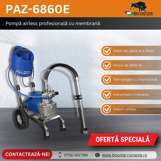 Pompă airless profesională cu membrană PAZ-6860E – Acum la reducer...