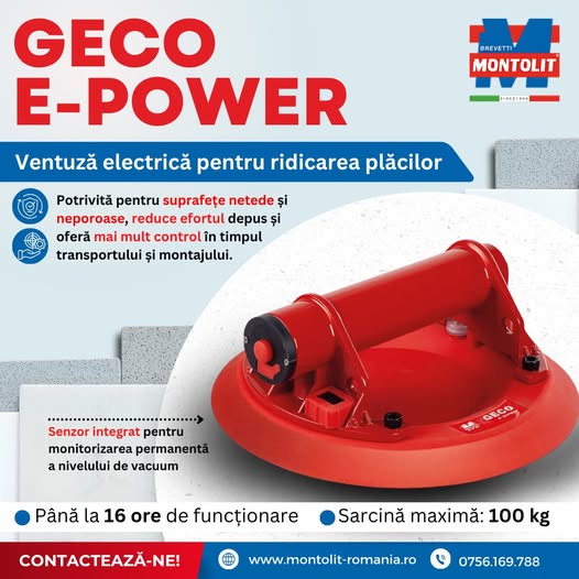 Ridică plăcile mai ușor și mai sigur cu ventuză electrică GECO E-POWE...