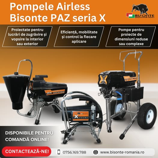 Putere și precizie la vopsire cu pompele airless Bisonte PAZ seria X