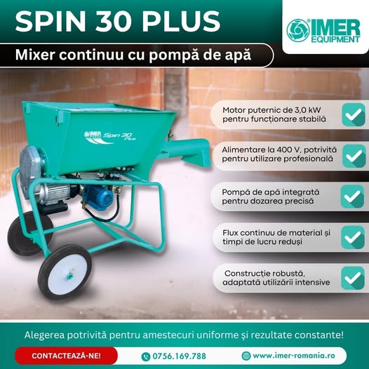Mixer continuu cu pompă de apă SPIN 30 PLUS – productivitate consta...