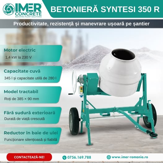 Betoniera SYNTESI 350 R – capacitate mare È™i mobilitate pe È™antier