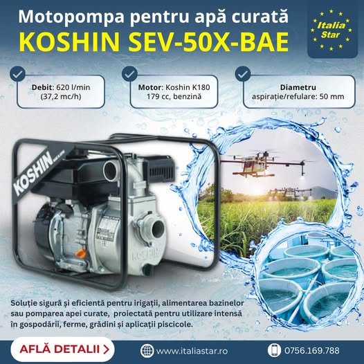 Motopompă pentru apă curată SEV-50X-BAE – debit 620 l/min, motor 4...