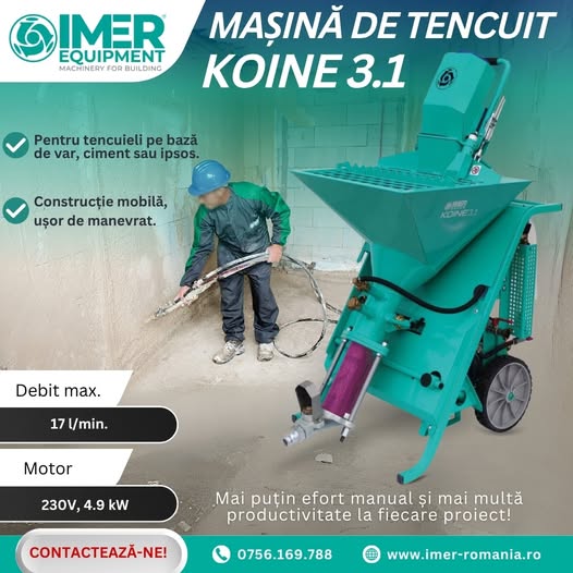 Mașină de tencuit KOINE 3.1 pentru materiale preamestecate