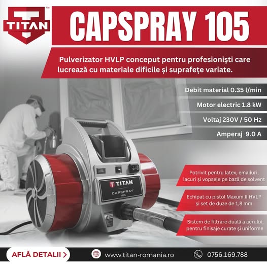Pulverizator HVLP CapSpray 105 – putere de 1,8 kW pentru finisaje pro...