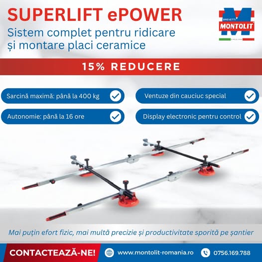 SUPERLIFT ePOWER- Sistem complet pentru ridicare și montare placi ceramice...