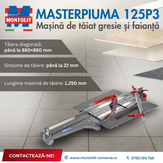 Mașină de tăiat gresie/faianță MASTERPIUMA 125P3 – precizie prof...