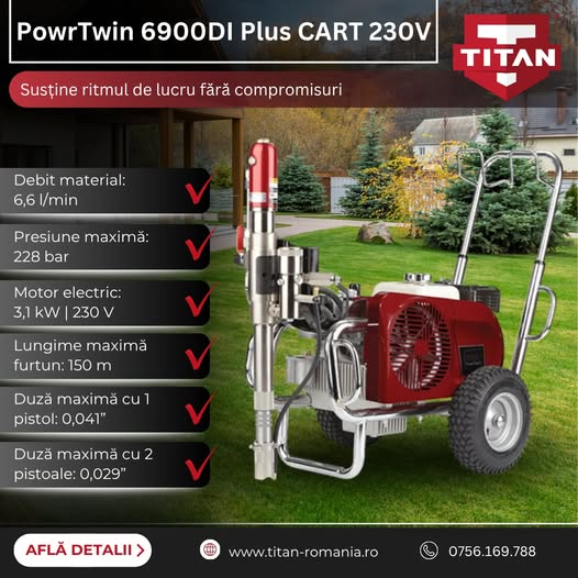 Pompa airless hidraulică PowrTwin 6900DI Plus CART 230V – debit 6,6 ...