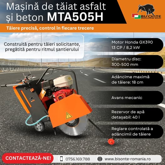 MaÈ™ină de tăiat asfalt/beton MTA505H – Tăiere precisă. Control Ã...