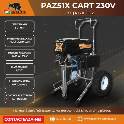 Pompa airless PAZ51X CART 230V – debit 5,0 l/min