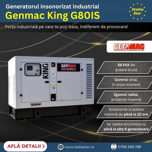 Generatorul insonorizat industrial Genmac King G80IS – forța industr...