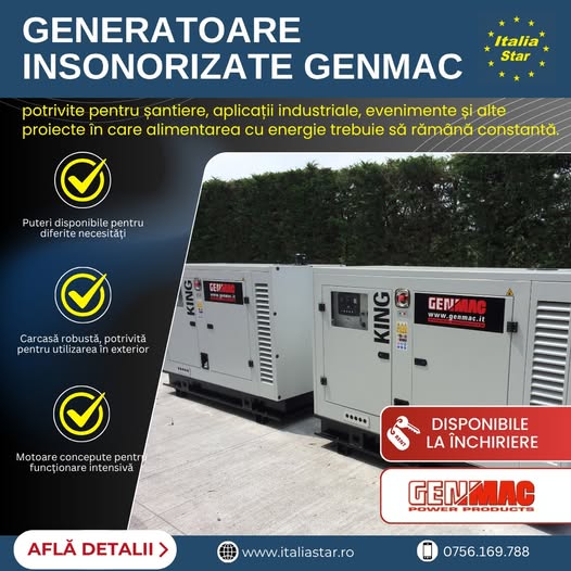Generatoarele insonorizate Genmac, disponibile pentru închiriere
