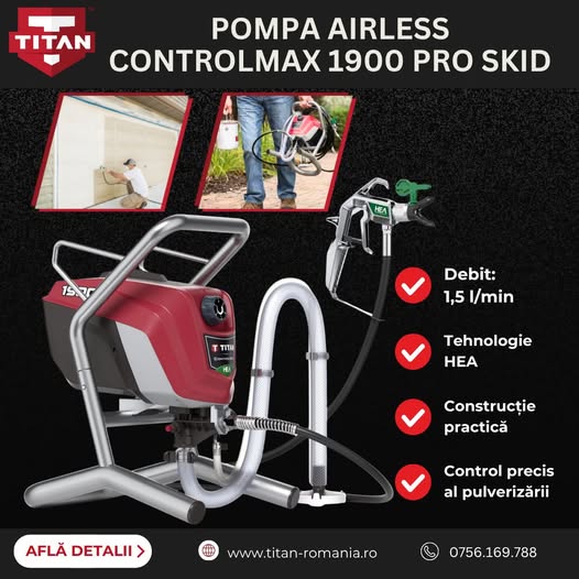 POMPĂ AIRLESS ControlMax 1900 PRO SKID – compactă, robustă și pre...
