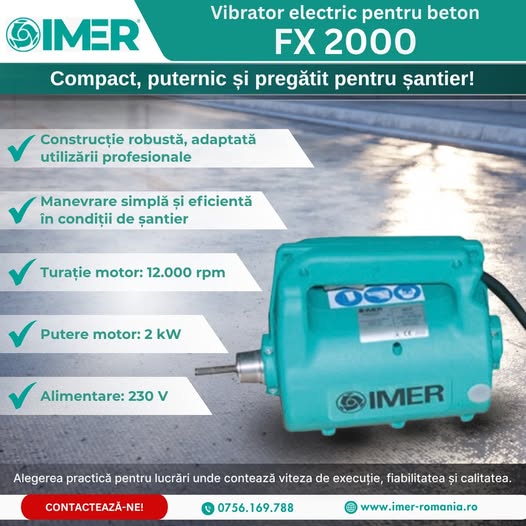 Vibrator electric pentru beton FX 2000 – compact, puternic și pregă...