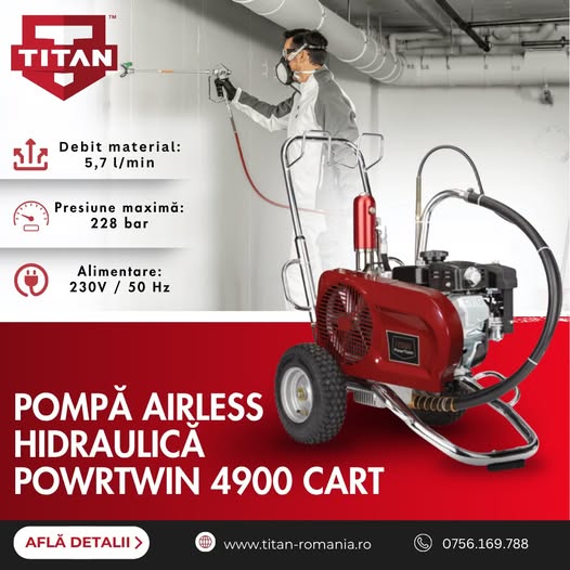 Pompă airless hidraulică PowrTwin 4900 CART – putere pentru lucrăr...