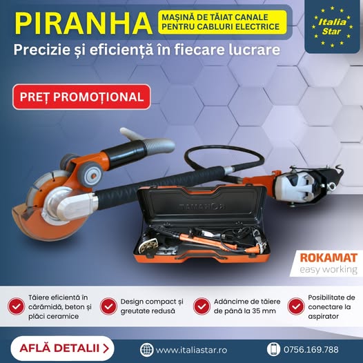 Mașină de tăiat canale pentru cabluri electrice PIRANHA de la ROKAMAT